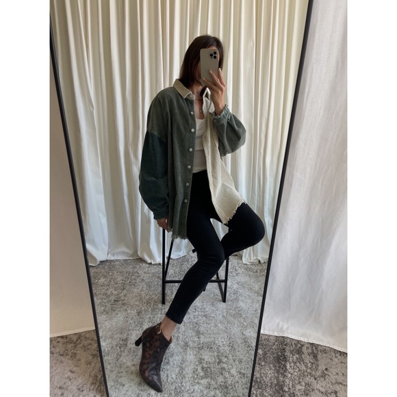 HEATHER CORDUROY SHACKET — Olive/Cream/Teal - Picture 7 of 10